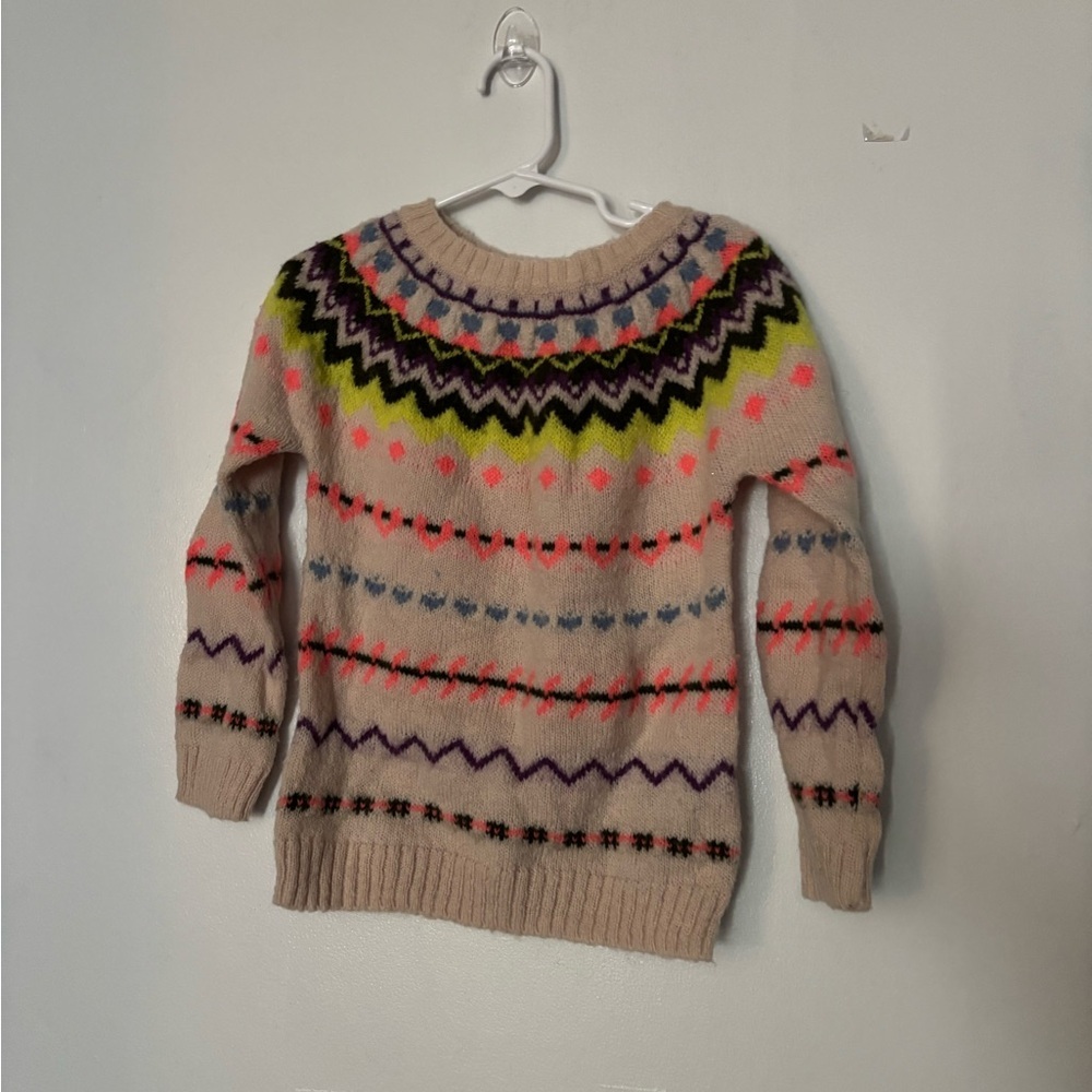 Crewcuts Beige Lambswool Mohair Multicolor Patterned Sweater